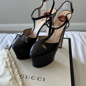 GUCCI Black Leather Platform Heels 37